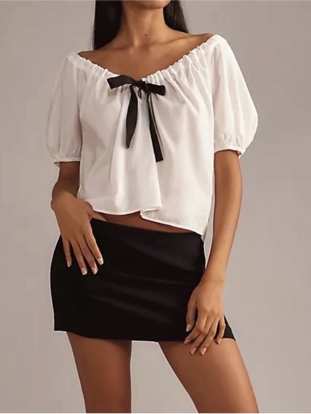 Reformation Kenna Bow Short-Sleeve Blouse
